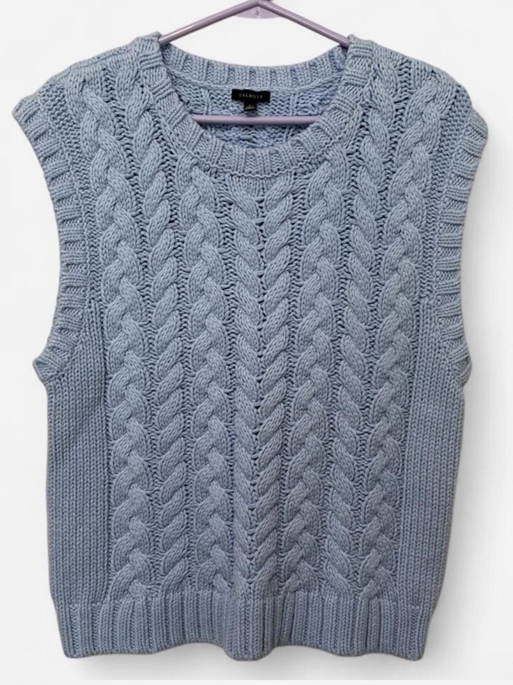 Talbots Cable Knit Sleeveless Sweater Vest - Light Blue Size L